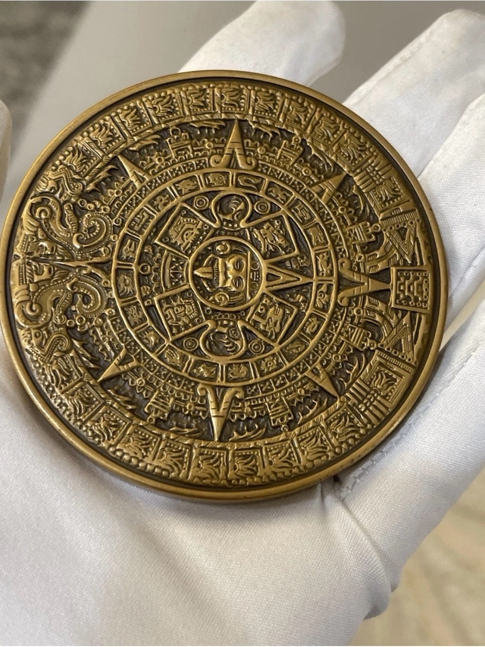 Vintage 1978 Franklin Mint Aztec Calendar Art Medal 3" Solid Bronze Medallion